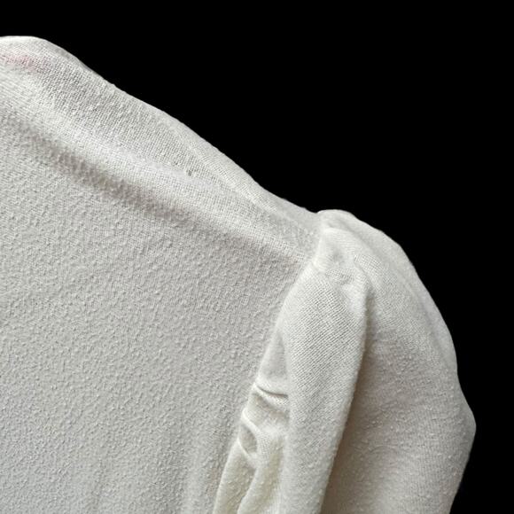 Vintage 1970s White Dress Rose Embroider Prairie Flutter Sleeve Nightgown Tie - Picture 8 of 16